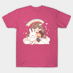 cut , rabbit , girl , rainbow T-Shirt